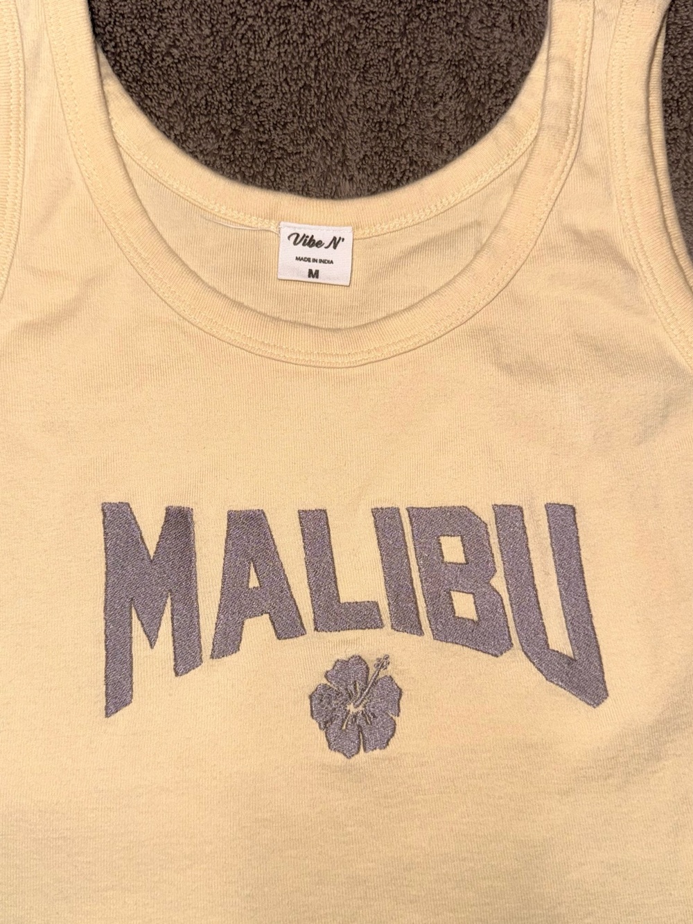 Vibe Kids Pale Yellow Tank Top with Purple "Malibu" Graphic